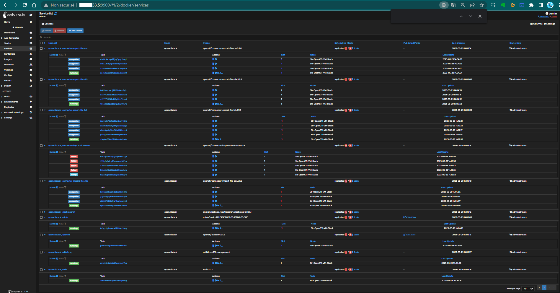 OpenCTI Full Portainer View