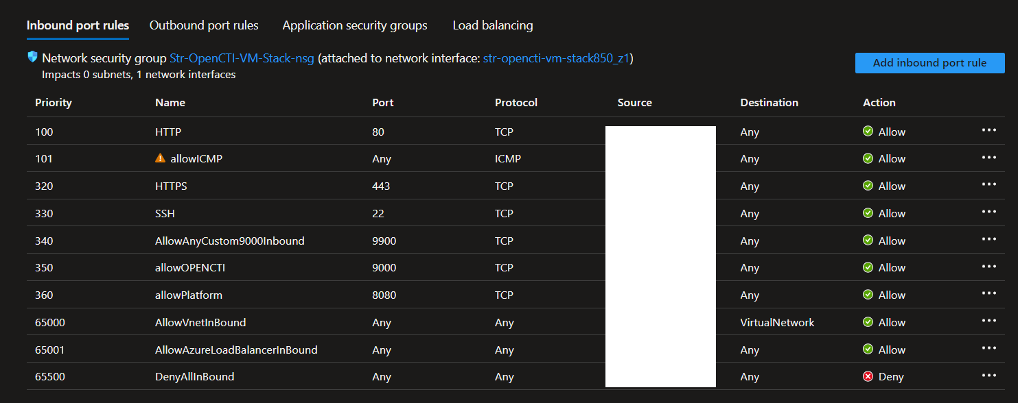 Inbound Rules Networking VM